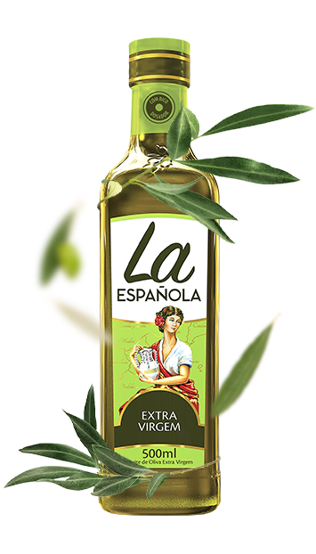 La Española EVOO bottle with tile and olives in the background